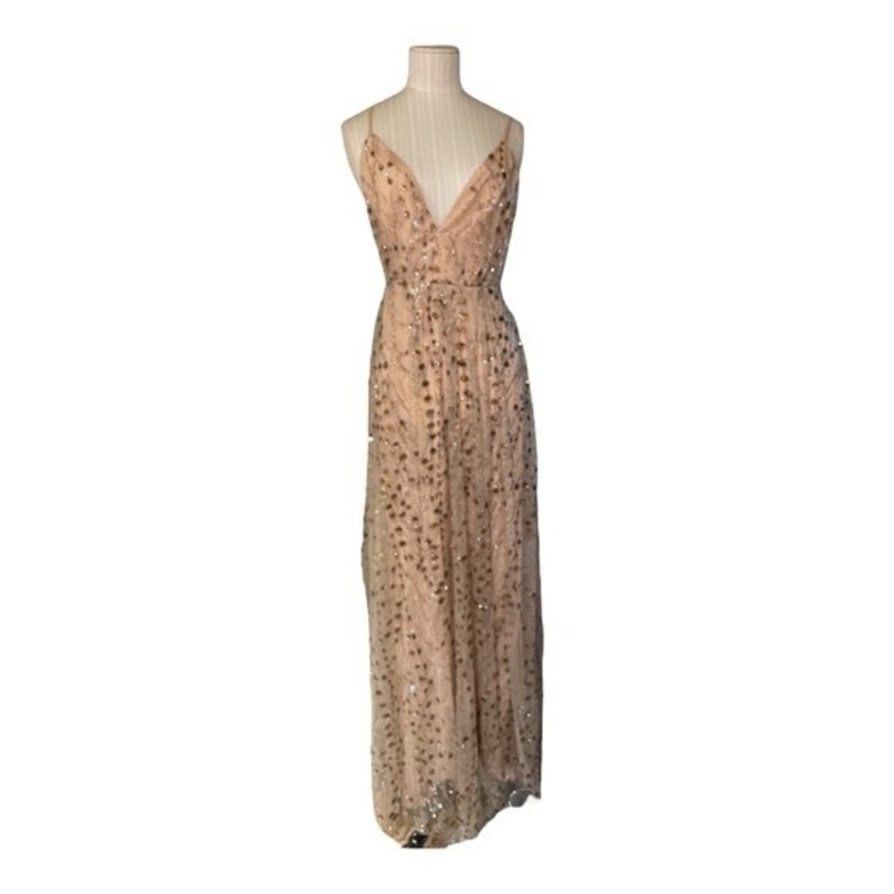 Lulus Luminous Night Taupe Sequin Glitter Maxi Dress Size Small